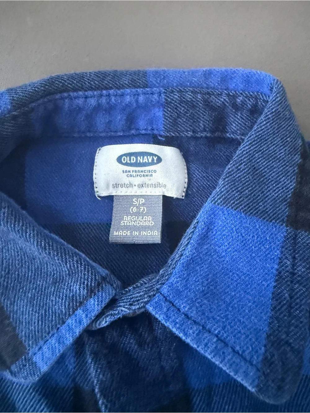 Old Navy Blue and Black Plaid Button-Down Shirt for Kids 6/7